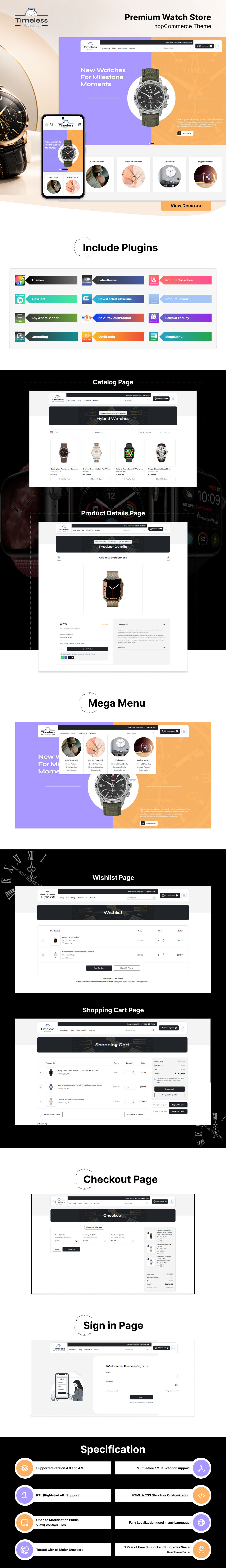 Timeless Watches responsive nopCommerce theme for fitness, gym and sportswear stores by ShivaaySoft