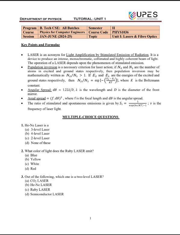 Tutorial Sheet[Unit 1]