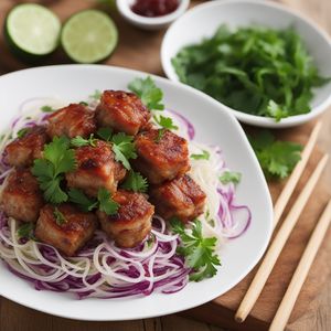 Bacon-Wrapped Pork Meatballs with Noodle Salad