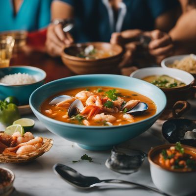 Sopa catratcha de mariscos con un