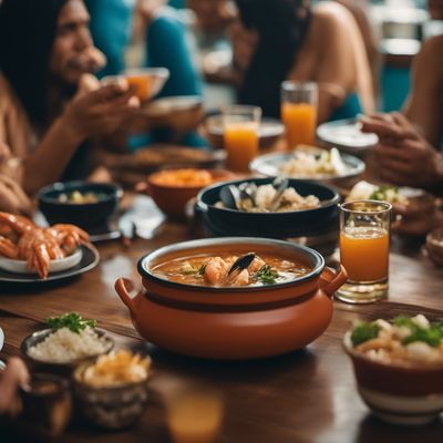 Sopa catratcha de mariscos con un