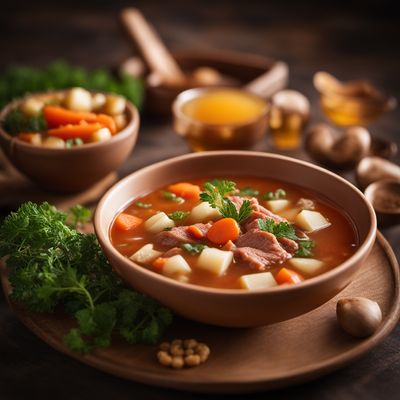 Meat and vegetable soup, clear