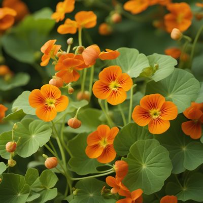 Nasturtium flowers and leaves