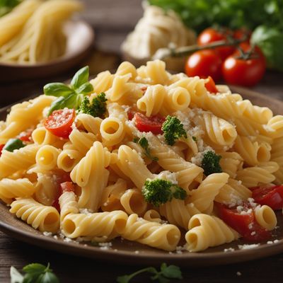 Pasta, cooked, with vegetables and cheese/cream