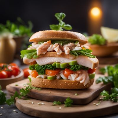 Sandwich with fish and vegetable topping/filling