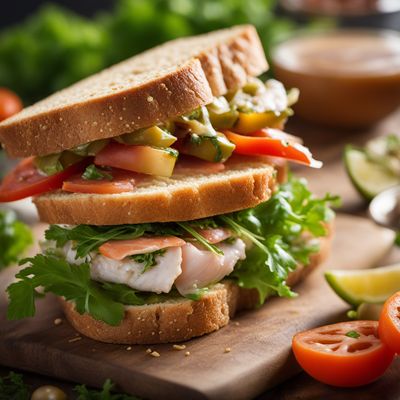 Sandwich with fish and vegetable topping/filling