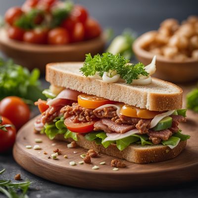 Sandwich with meat and vegetable topping/filling