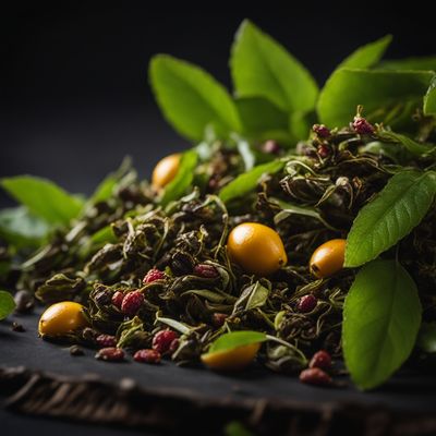 Tea leaves and stalks with fruit and flavours