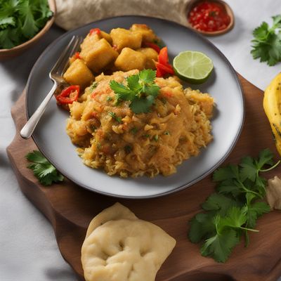 Caribbean Delight: Spicy Stewed Saltfish with Coconut Dumplings and Seasoned Breadfruit