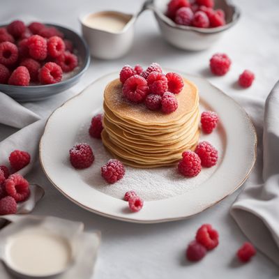 Gâteau Mille Crêpes with Vanilla Cream and Raspberry Sauce