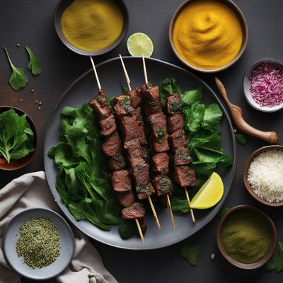 Grilled Spiced Lamb Liver Skewers with Mustard Greens