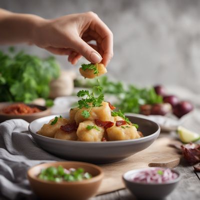 Homemade Potato Dumplings with Bacon and Onion