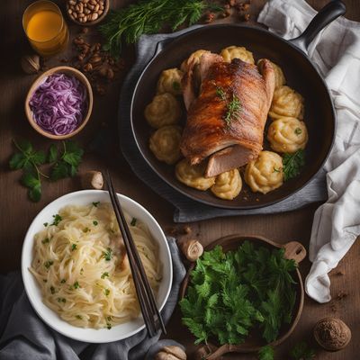 Roasted Pork with Dumplings and Sauerkraut