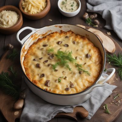 Russian-style Cheesy Potato Gratin with Mushroom Sauce