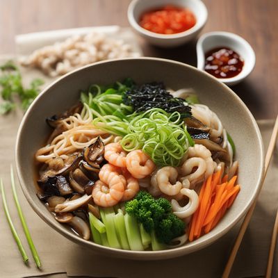 Udon-Suki with Assorted Vegetables and Seafood