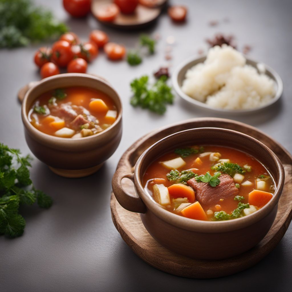 Meat and vegetable soup, with puree or pieces