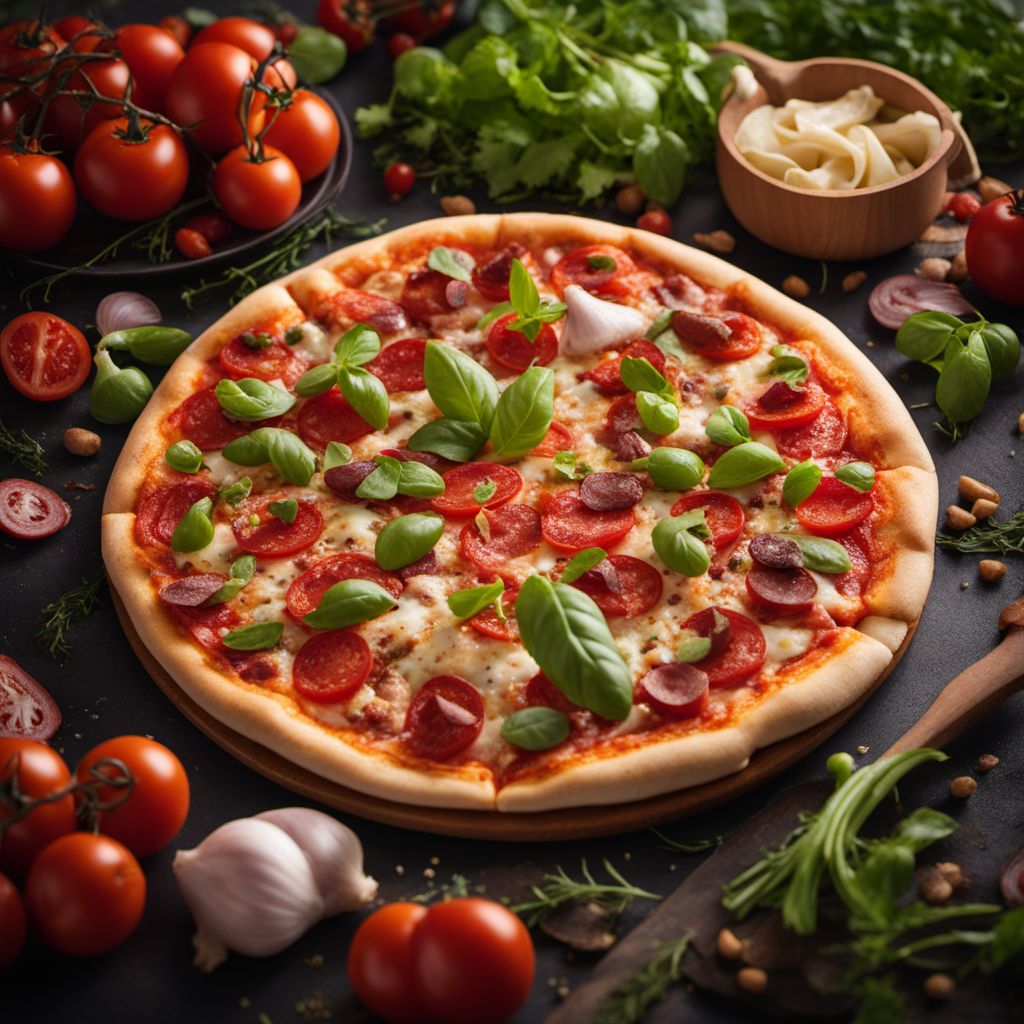 Pizza and similar with meat, and vegetables