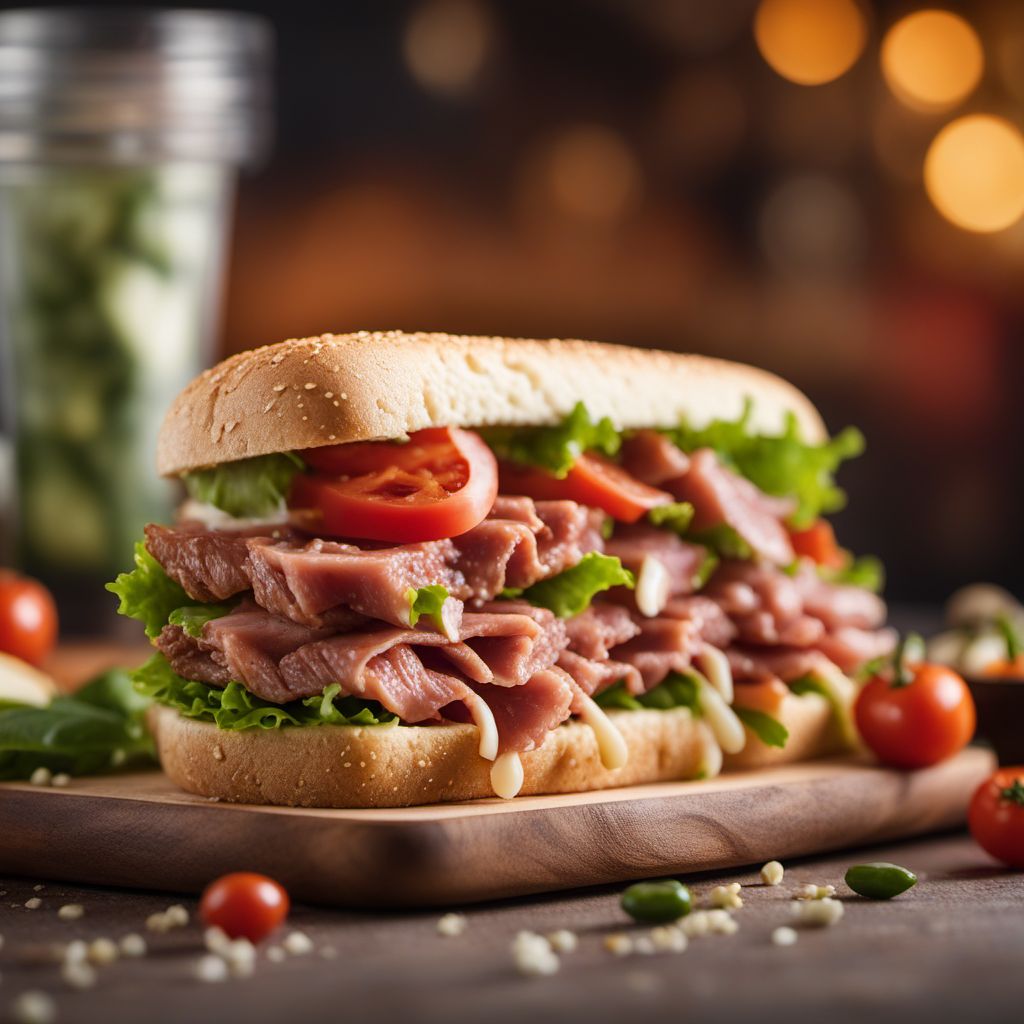 Sandwich with meat and vegetable topping/filling