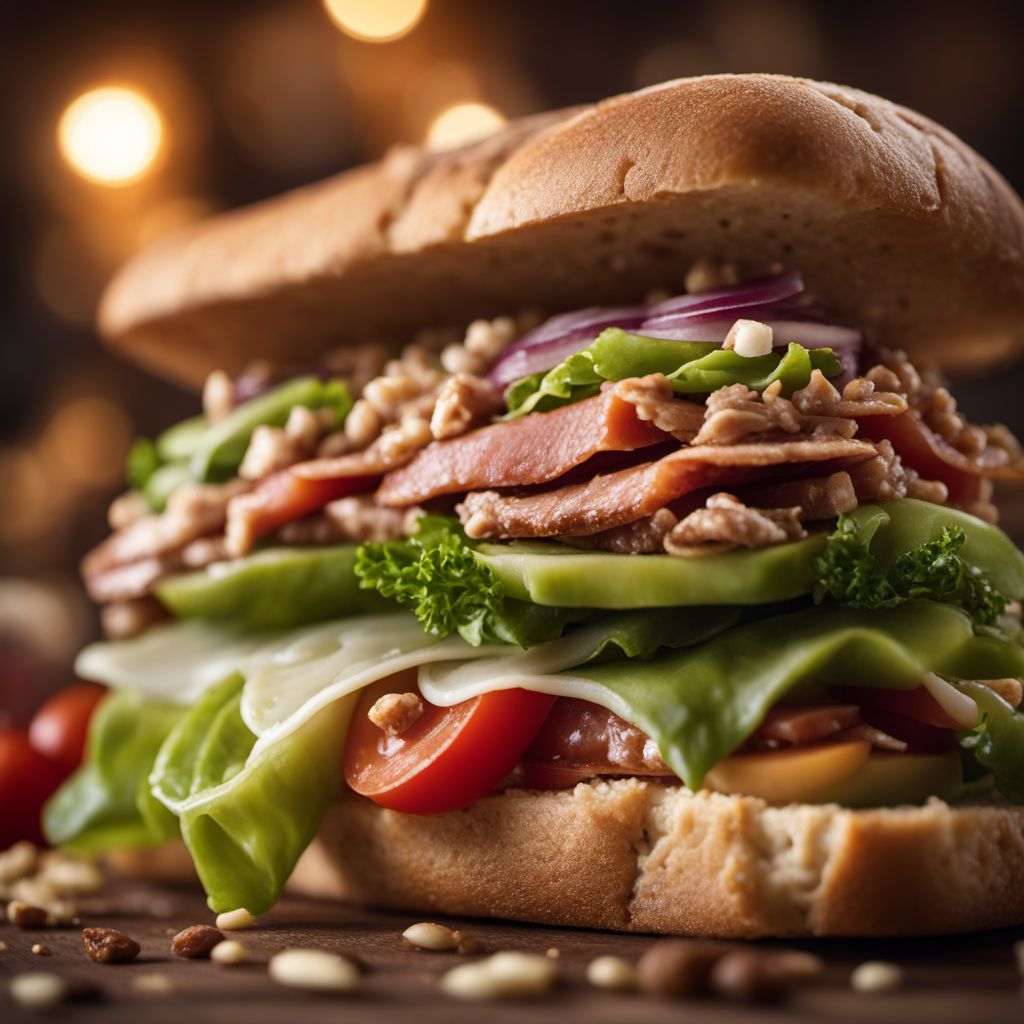 Sandwich with meat and vegetable topping/filling