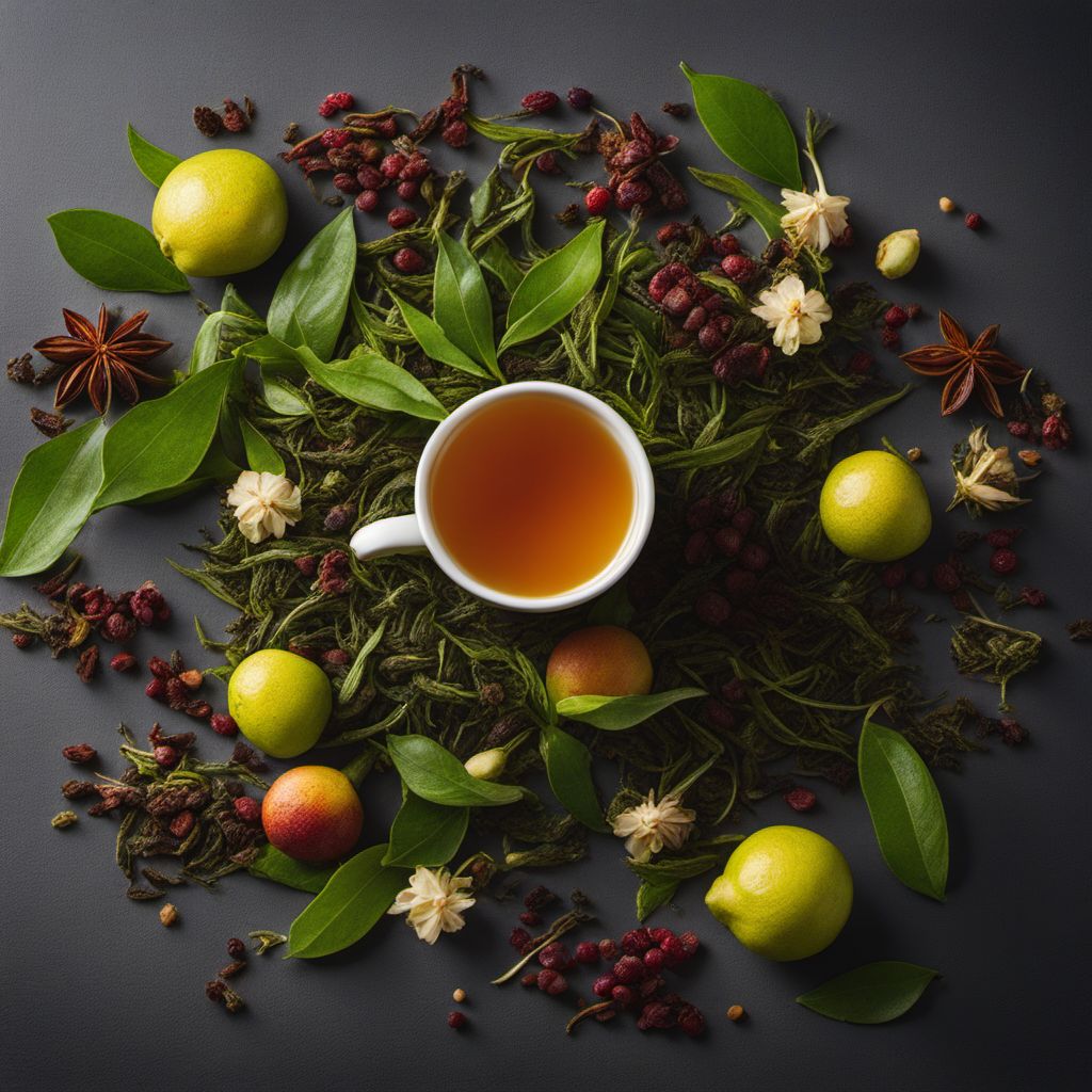 Tea leaves and stalks with fruit and flavours