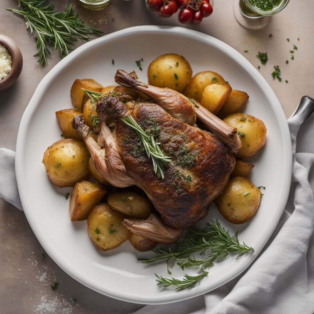 Agnello Cacio e Ova with Herb-Roasted Potatoes