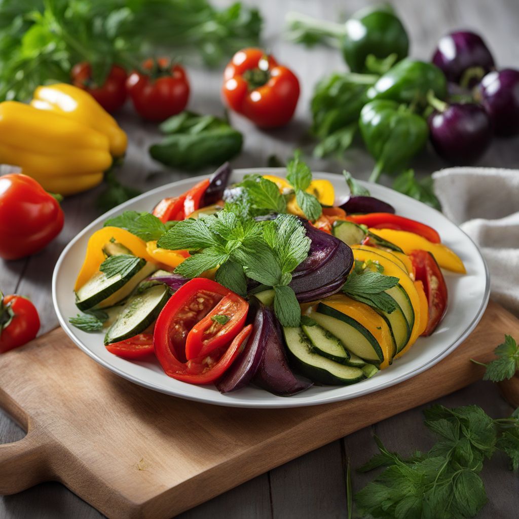 Albanian-inspired Roasted Vegetable Medley with Herbed Yogurt Sauce