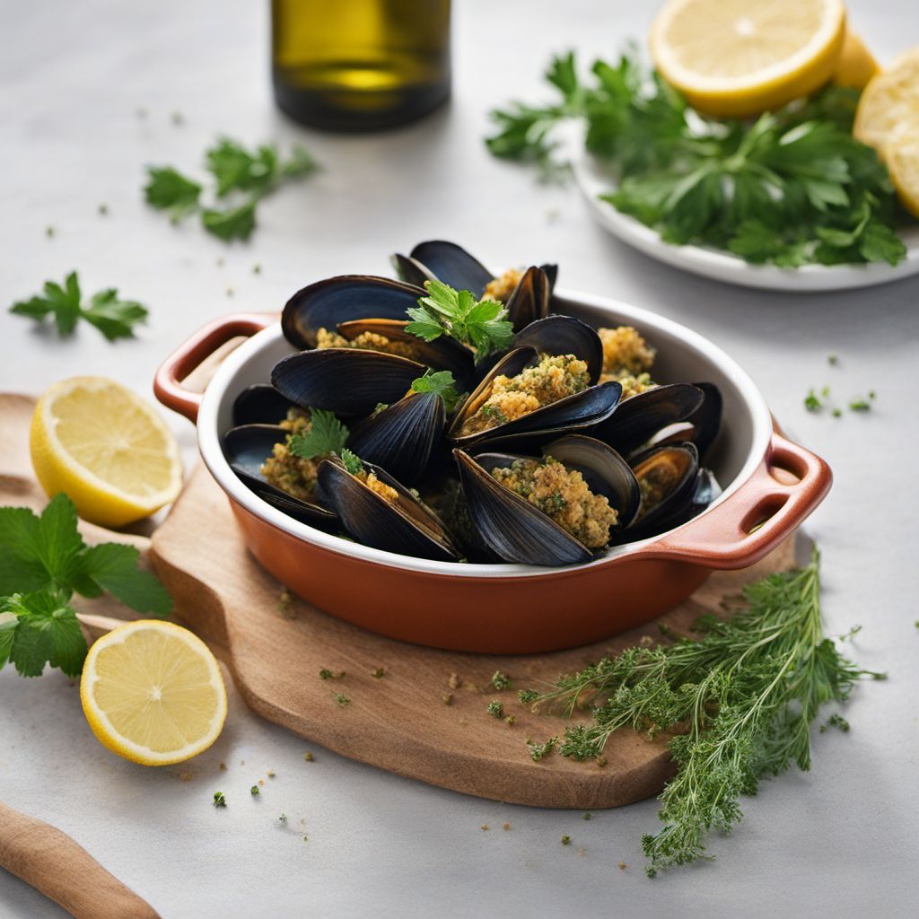 Baked Mussels with Herbed Breadcrumb Topping