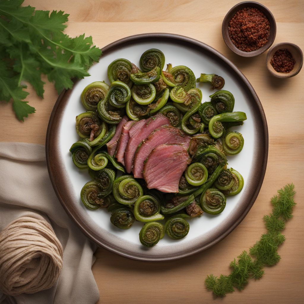 Bosnian Fiddleheads with Smoked Meat