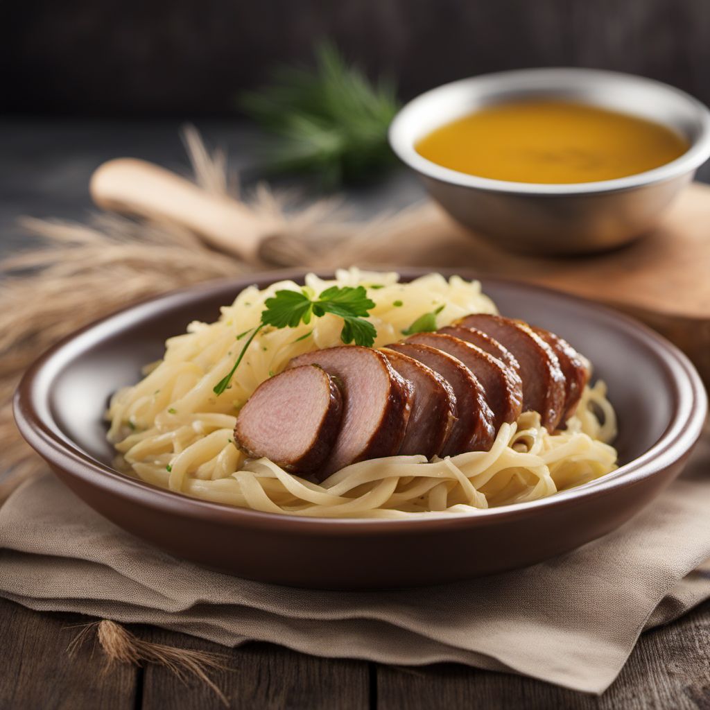 Bregenwurst with Sauerkraut and Mustard Sauce