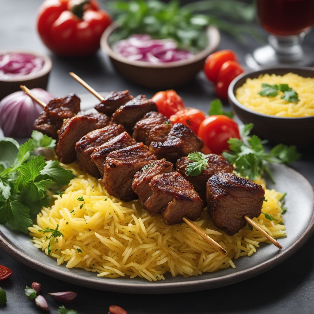 Chelow Kebab with Saffron Rice and Grilled Meat Skewers