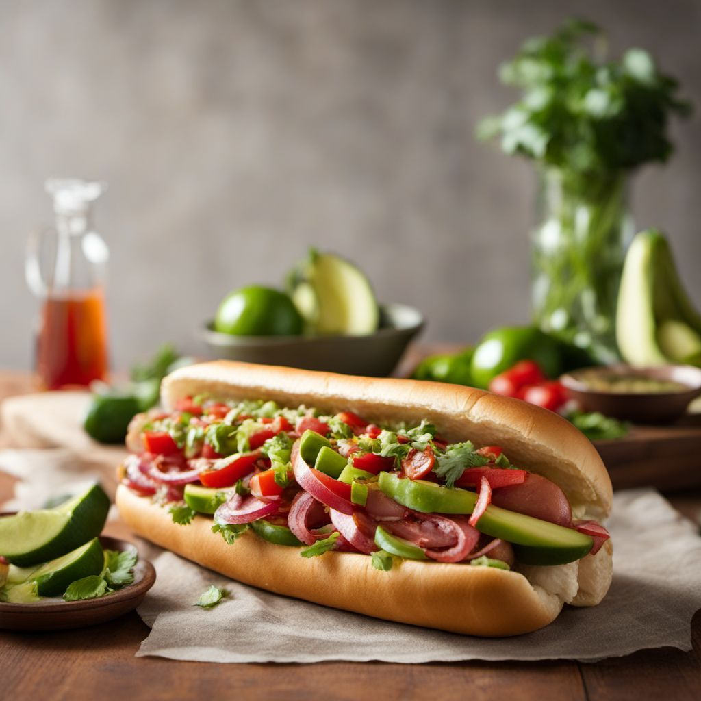 Chilean-Style Hot Dog with Avocado and Pebre Sauce