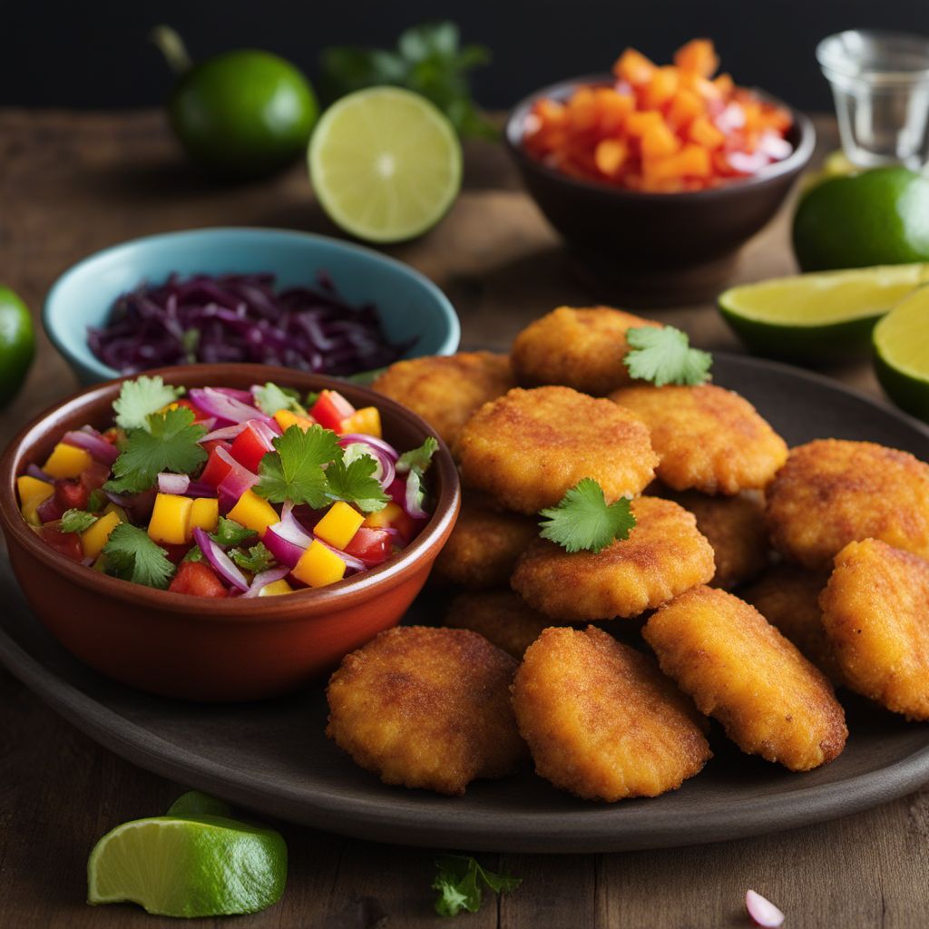 Funchi Fritters with Spicy Mango Salsa