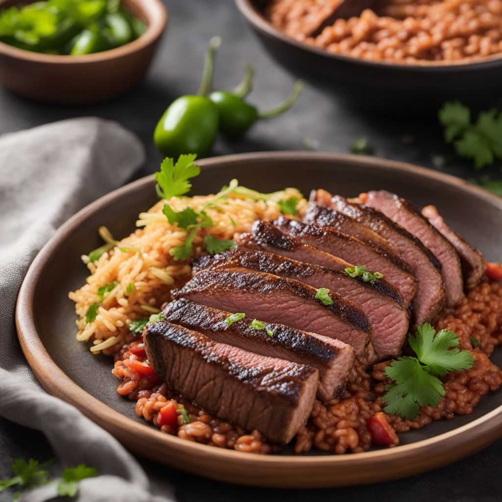 Grilled Steak with Mexican Rice and Beans
