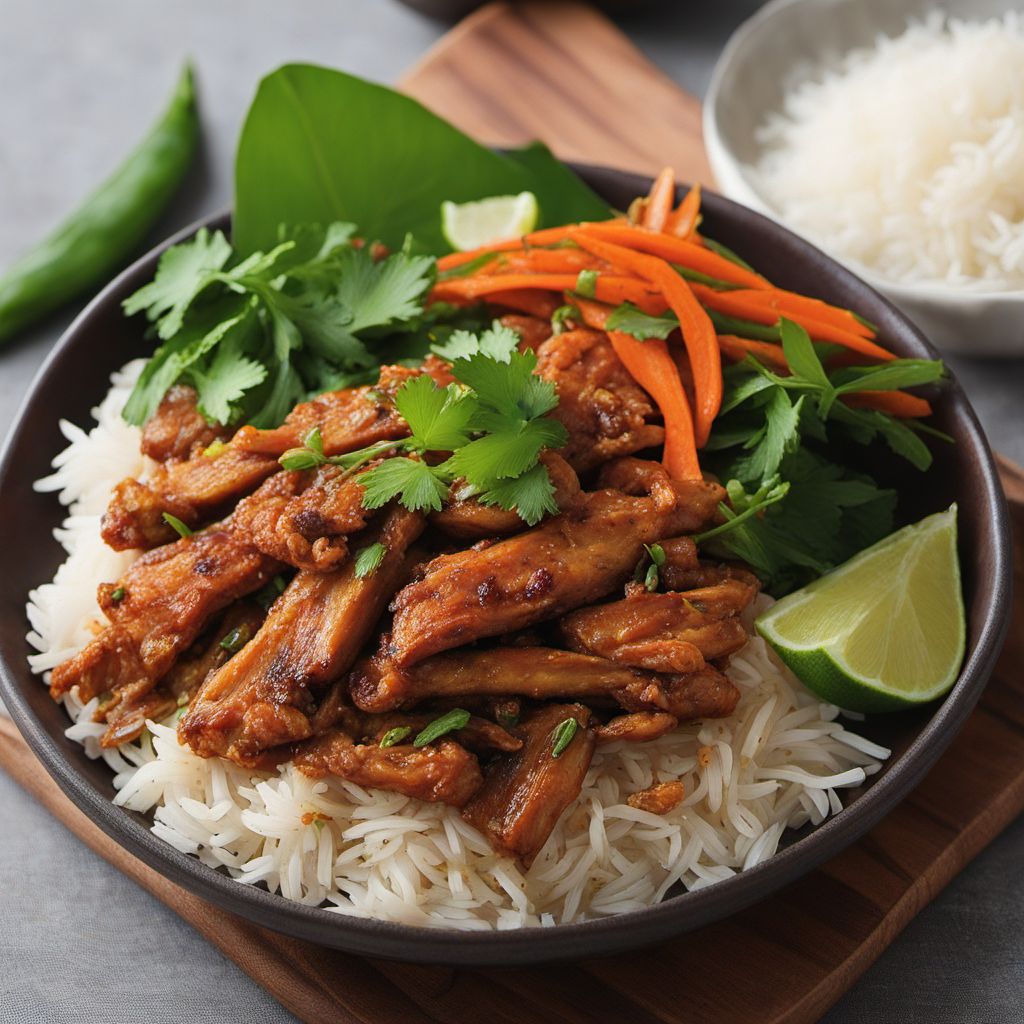 Indonesian Nasi Campur with Spiced Grilled Chicken and Fragrant Coconut Rice