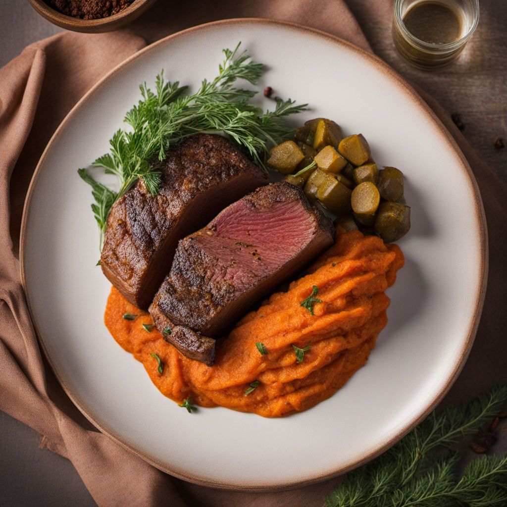 Karoo Roast Ostrich Steak with Spiced Sweet Potato Mash