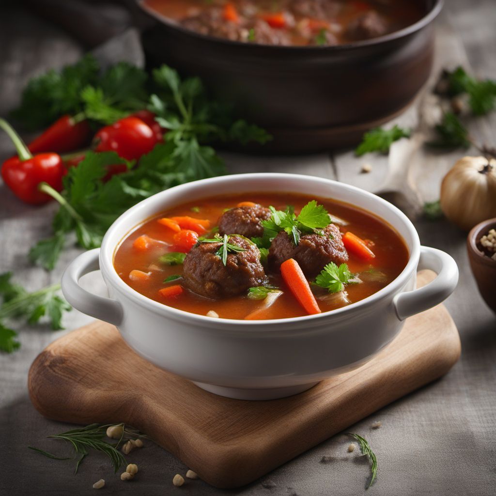 Kazakh Vegetable Soup with Meatballs