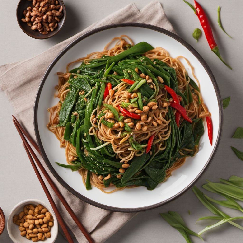 Mie Kangkung with Spicy Peanut Sauce