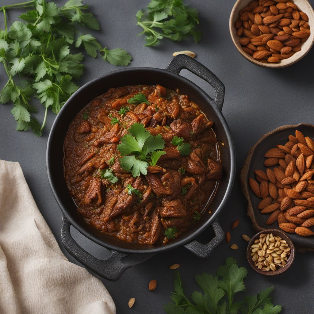 Rozz Meʿammar with Spiced Lamb and Almonds