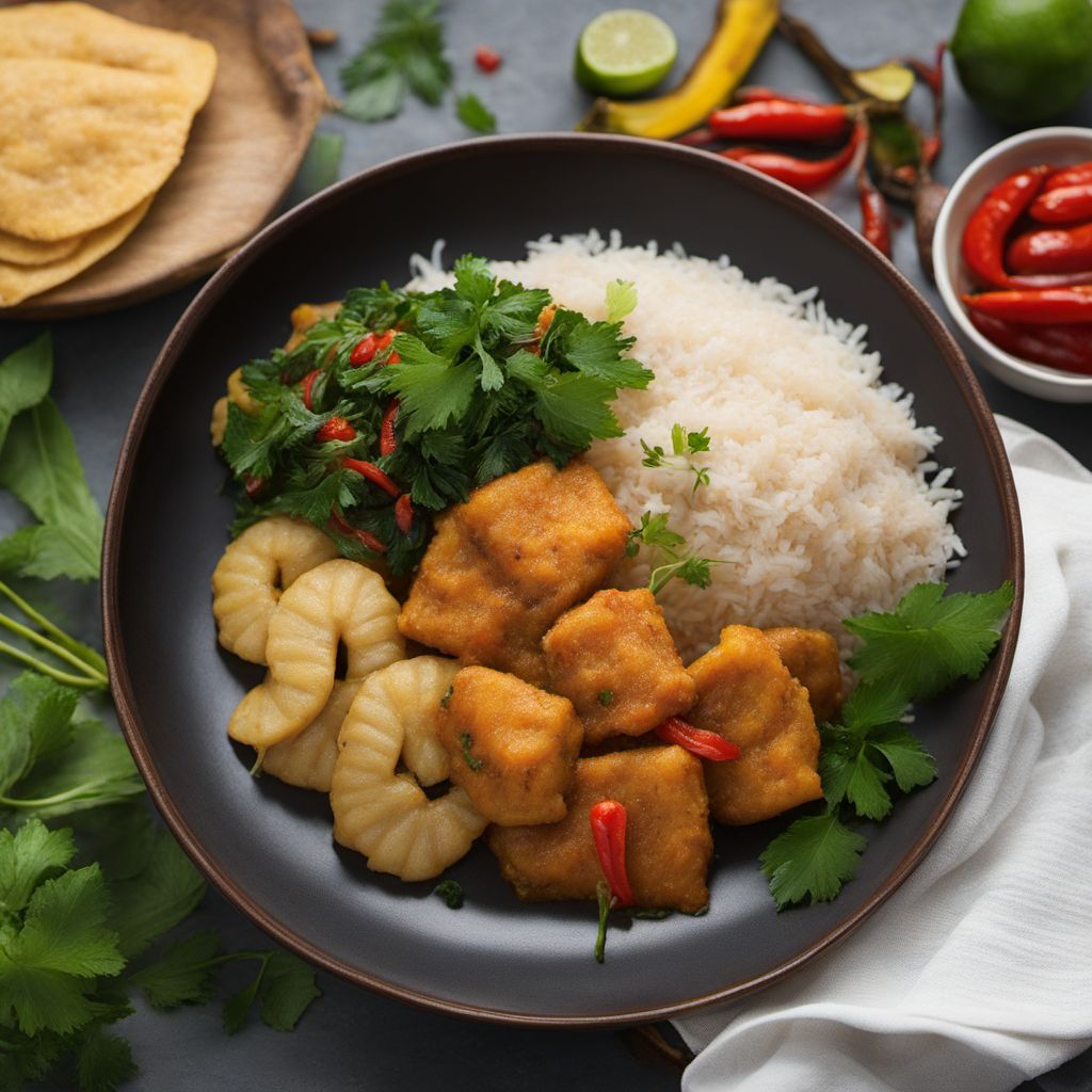 Sabahan Stewed Saltfish with Spicy Plantains, Coconut Dumplings, and Seasoned Breadfruit