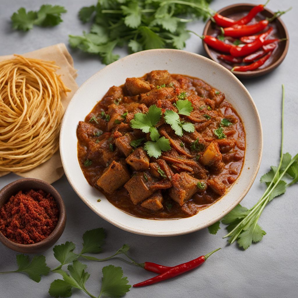 Sali Boti - Spicy Indian Lamb Curry with Crispy Potato Straws