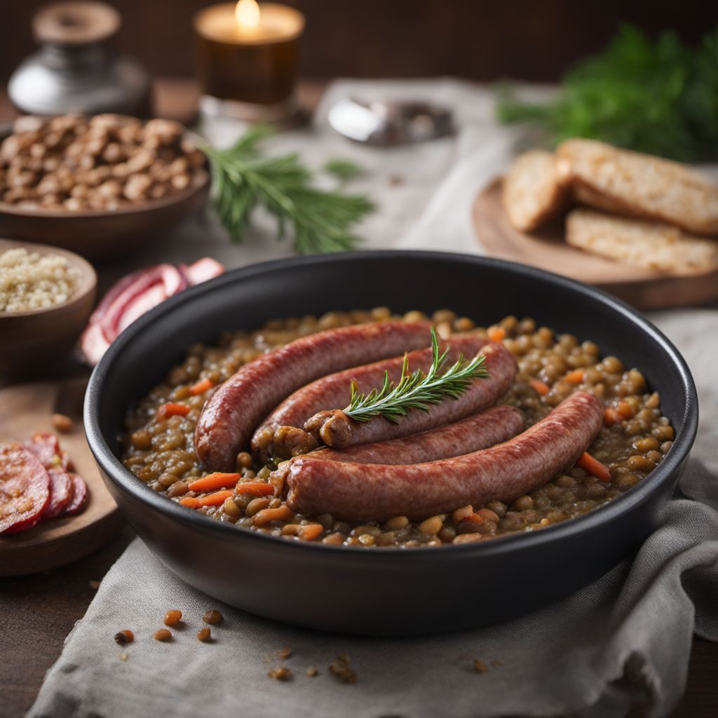 Saucisse de Montbéliard with Lentils and Caramelized Onions