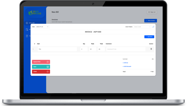 Online billing webapp