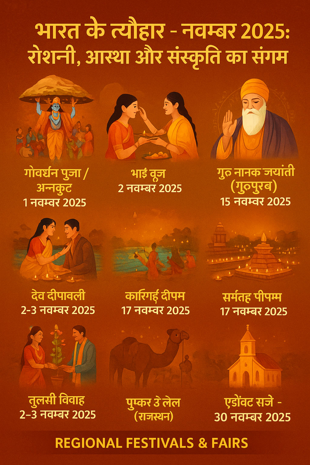 भारत के त्यौहार – नवम्बर 2025: रोशनी, आस्था और संस्कृति का संगम