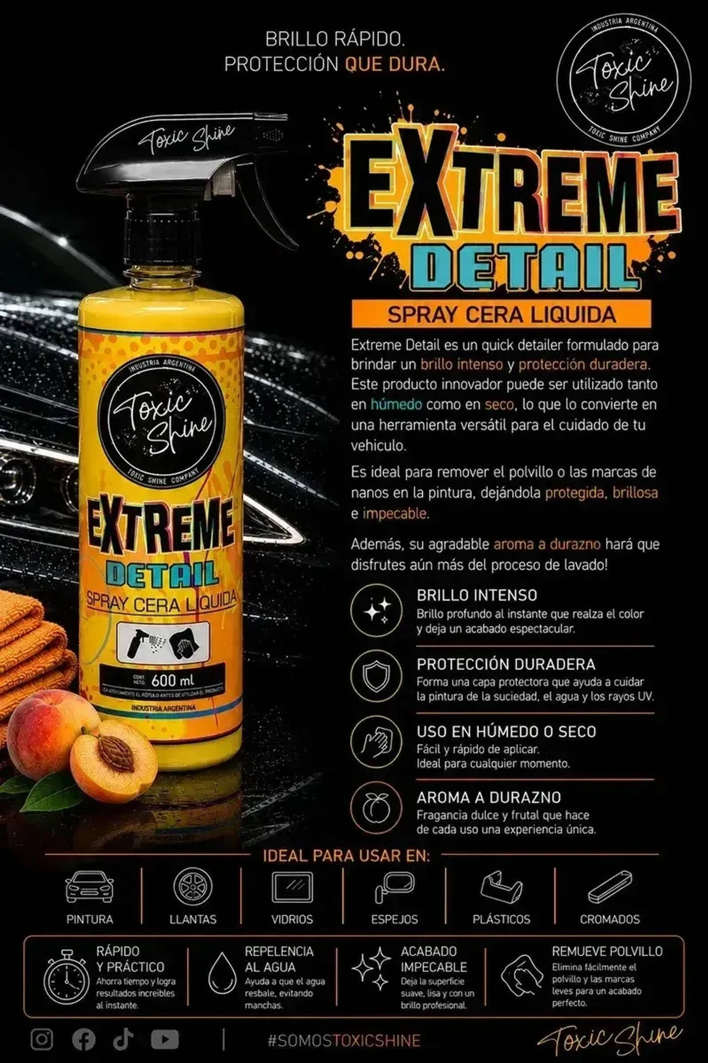 Cera Rápida Auto Moto Quick Extreme Detail Toxic Shine 600cc — foto 2