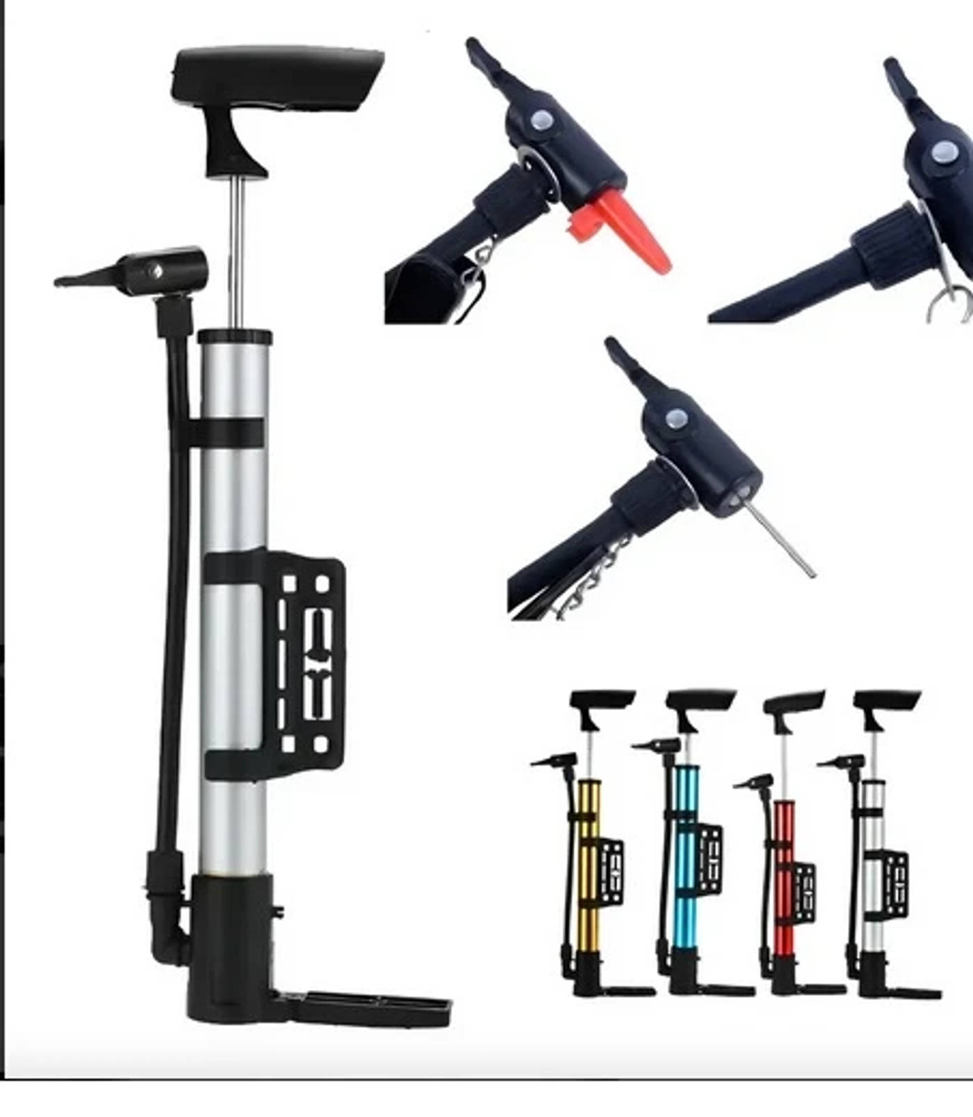 INFLADOR MULTIUSO DE MANO CON SOPORTE CUADRO BICICLETA (VARIOS PICOS) CALIDAD PREMIUM NUEVO — foto 6
