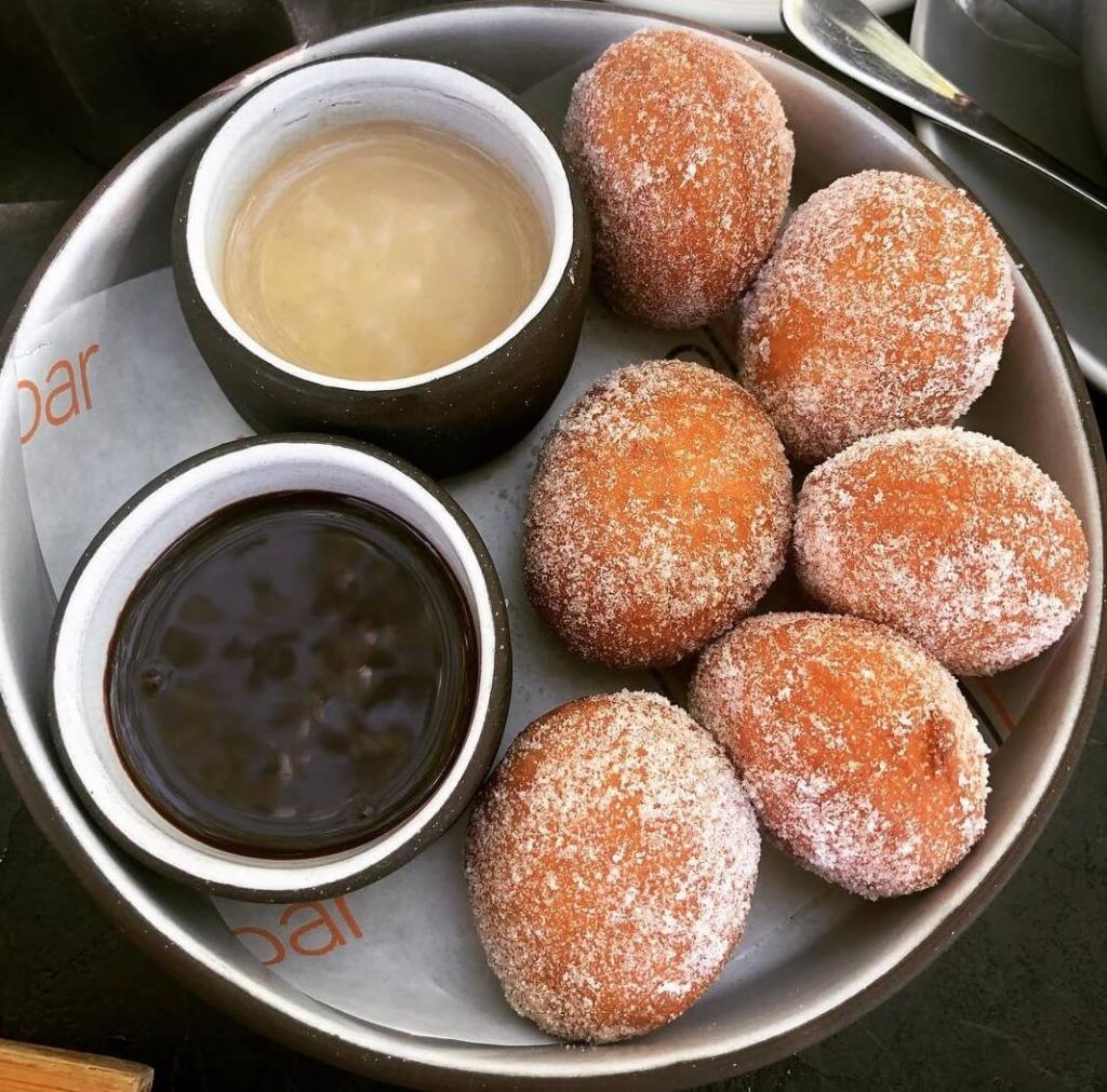 Donut holes with dipping sauce at Solbar