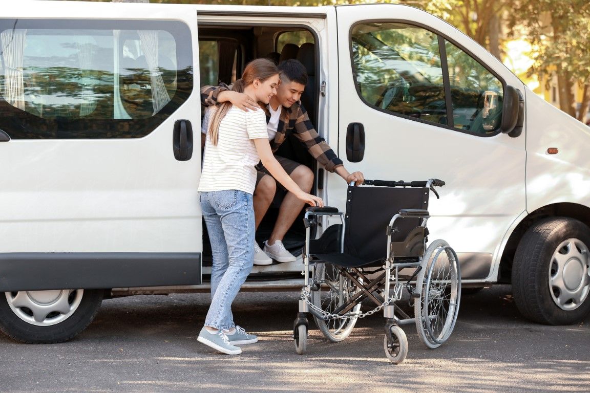 Medical transportation van providing non-emergency transport services