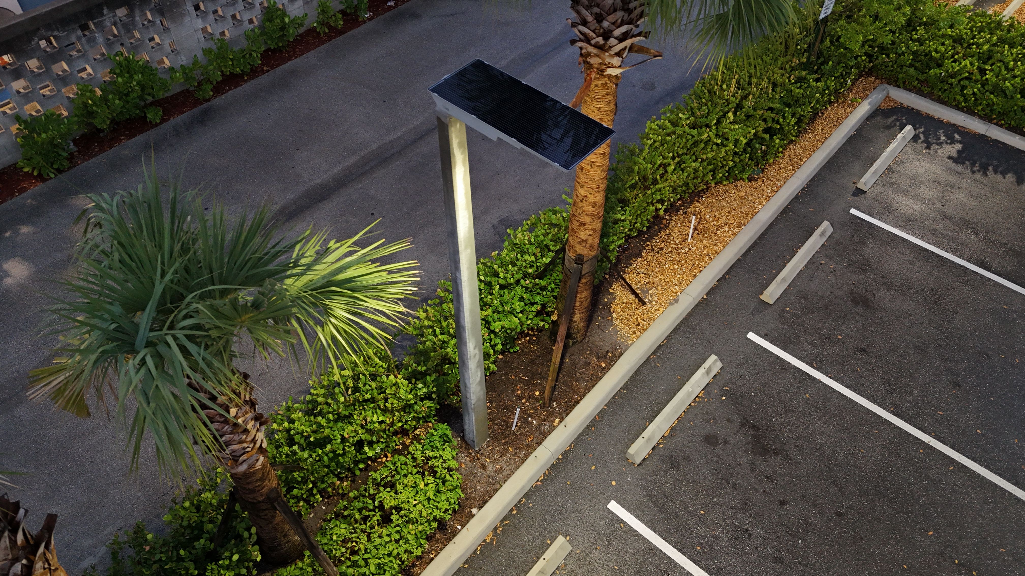 Aerial view of the Oceana Coffee site lit by Westgate SOLN solar area lights