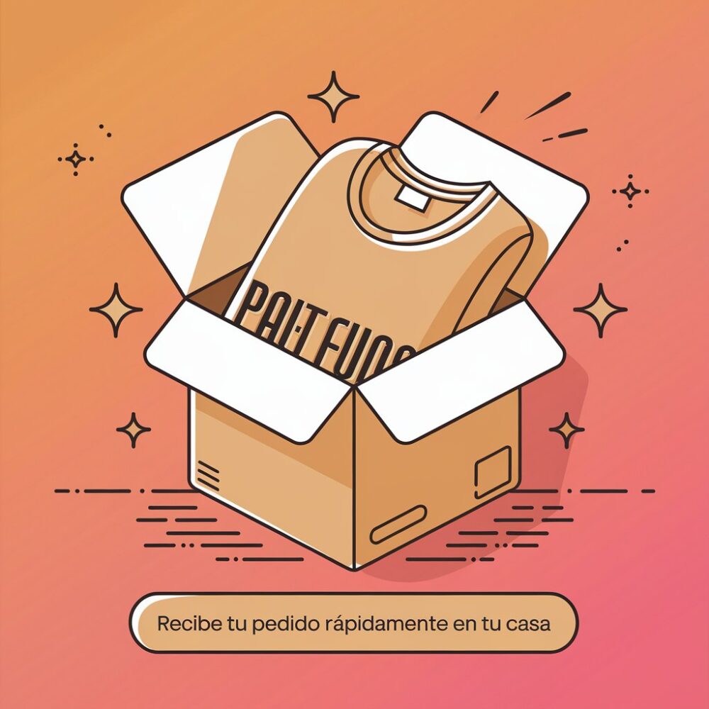 Ilustraci&oacute;n de caja con camisetas y tracking del env&iacute;o