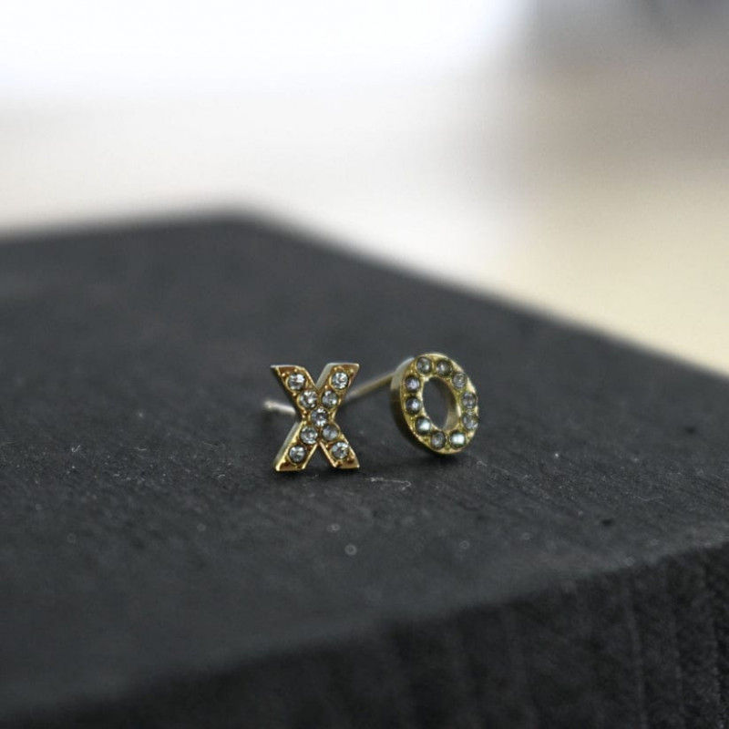 Waterproof  Clear XO Post Earrings 18K Gold Plating - Diest